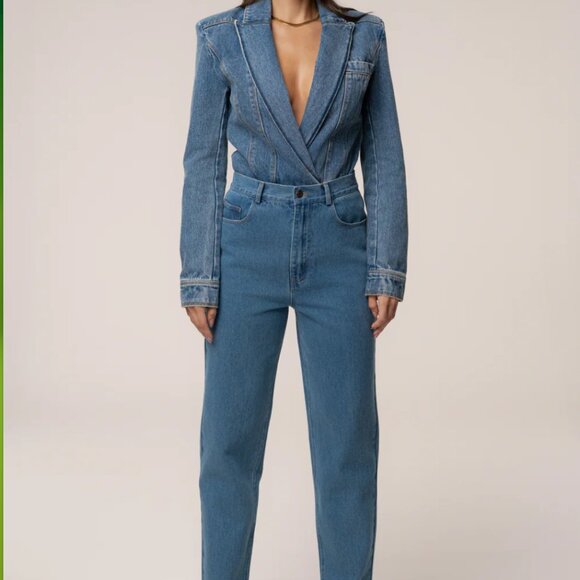 JuxLabel Denim Bodysuit Sz XL - Picture 5 of 9